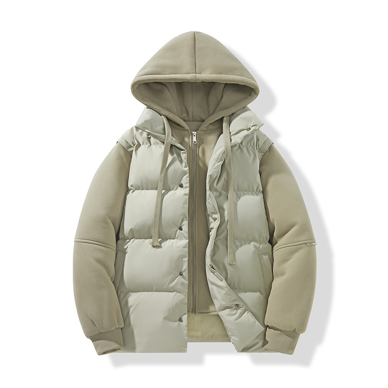 Fake Two-piece Padded Jacket Men's Loose Padded Jacket Loose Casual Hooded Padded Jacket_viptrois.com