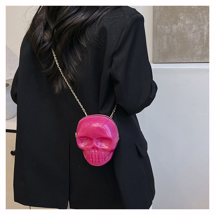 189g Weight Zipper Closure Type Single Shoulder Strap Strap Type Shoulder Bag Bags Type Casual Occasion Plastic Material Skull Pattern All Seasons Season Women's Gender Streetwear Style Oval Shape Mini Size Women's Mini Plastic Skull Streetwear Oval Zipper Shoulder Bag 30