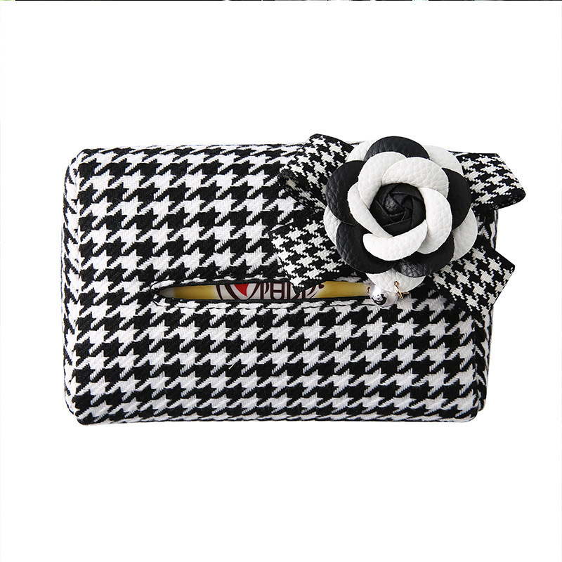 Tela para automóvil de pata de gallo, caja de dibujo para niña linda, caja de pañuelos para automóvil, caja de reposabrazos, visera colgante, caja de pañuelos