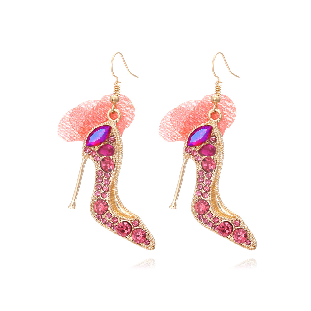 Ordinary Silver Needle Ear Needle Material 1 Pair Casual Sweet High Heel Net Yarn Alloy Rhinestones Drop Earrings