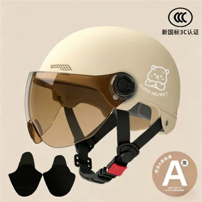 Motosiklet kaskı (dəbilqə) | universal safety helmet adult half helmet - 02-khaki-brown-short-glasses-silver-bear-ear-protection