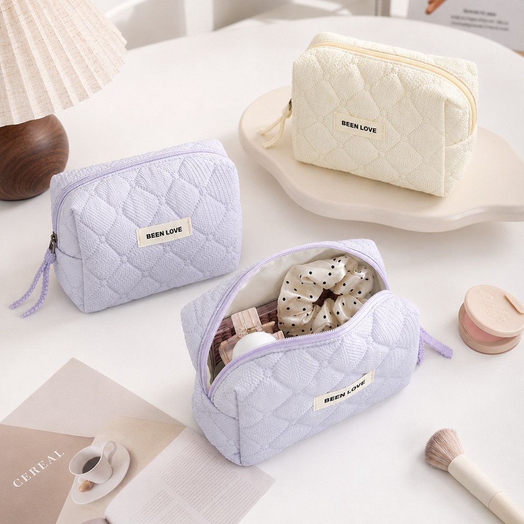 Runhui Qiwen Octagonal Makeup Storage Bag, Travel Handbag, Solid Color, Large Capacity, High-End Cosmetic Bag