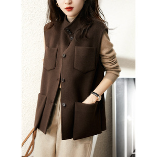 Double-Sided Woolen Vest Women's Short Style 2025 Autumn and Winter New Style Foreign Style Outer Vest Loose Stand-Up Collar Warm Jacket
