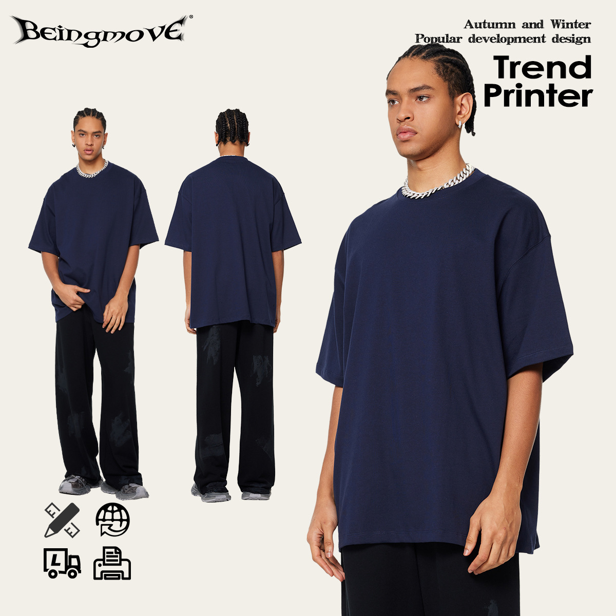 2025 marca de tendencia pesada de verano 345G básica juvenil camiseta de algodón relajada de manga corta de verano relajada