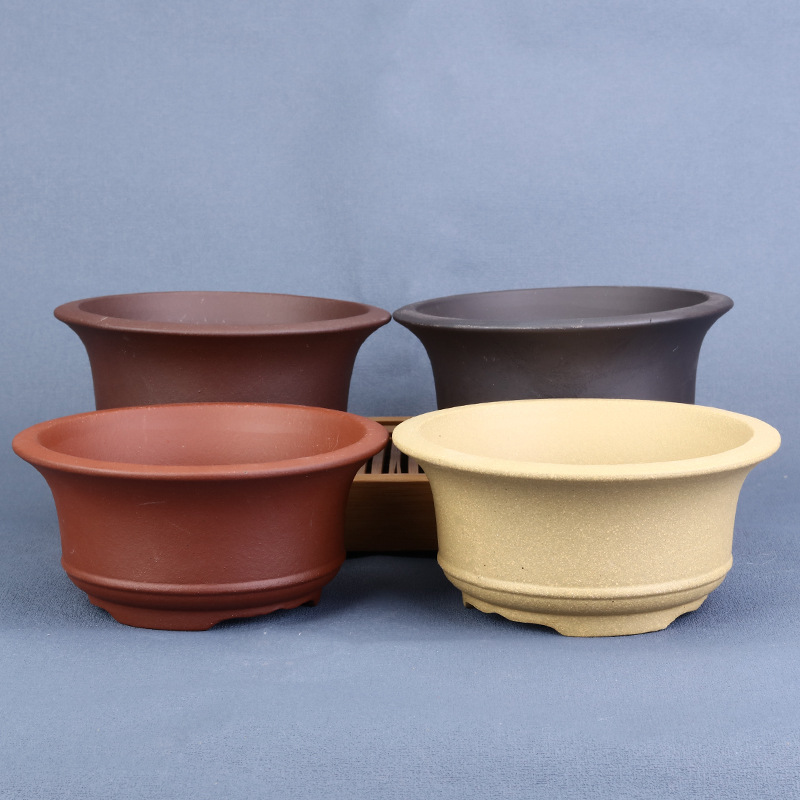 跨境紫砂花盆陶瓷多肉盆景盆办公室桌面菖蒲圆形盆栽花瓶厂家批发