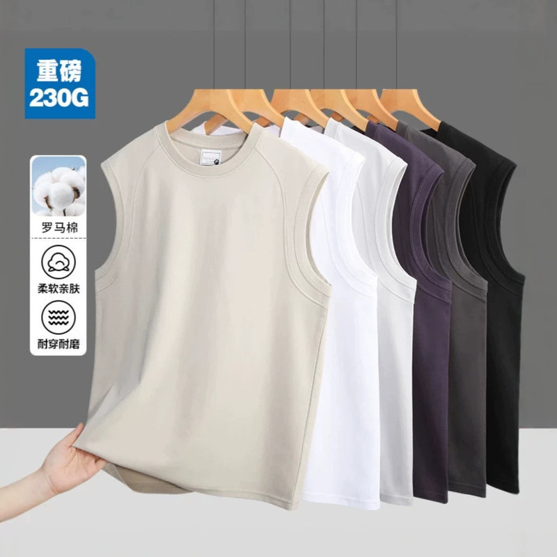 230g Sleeveless Vest T-Shirt 2026 Summer New Style Outer Wear Sports Vest Inner Wear Round Neck Men's T-Shirt