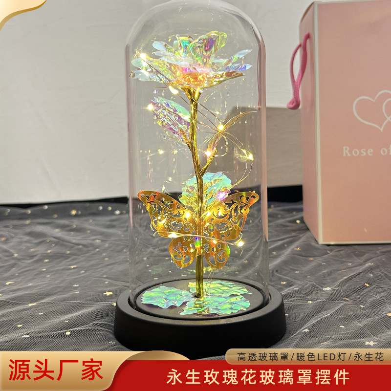 Flores de la vida eterna cubierta de vidrio brillante de oro flores de Navidad regalos de día de San Valentín creativo decoración de luces nocturnas transfronterizas