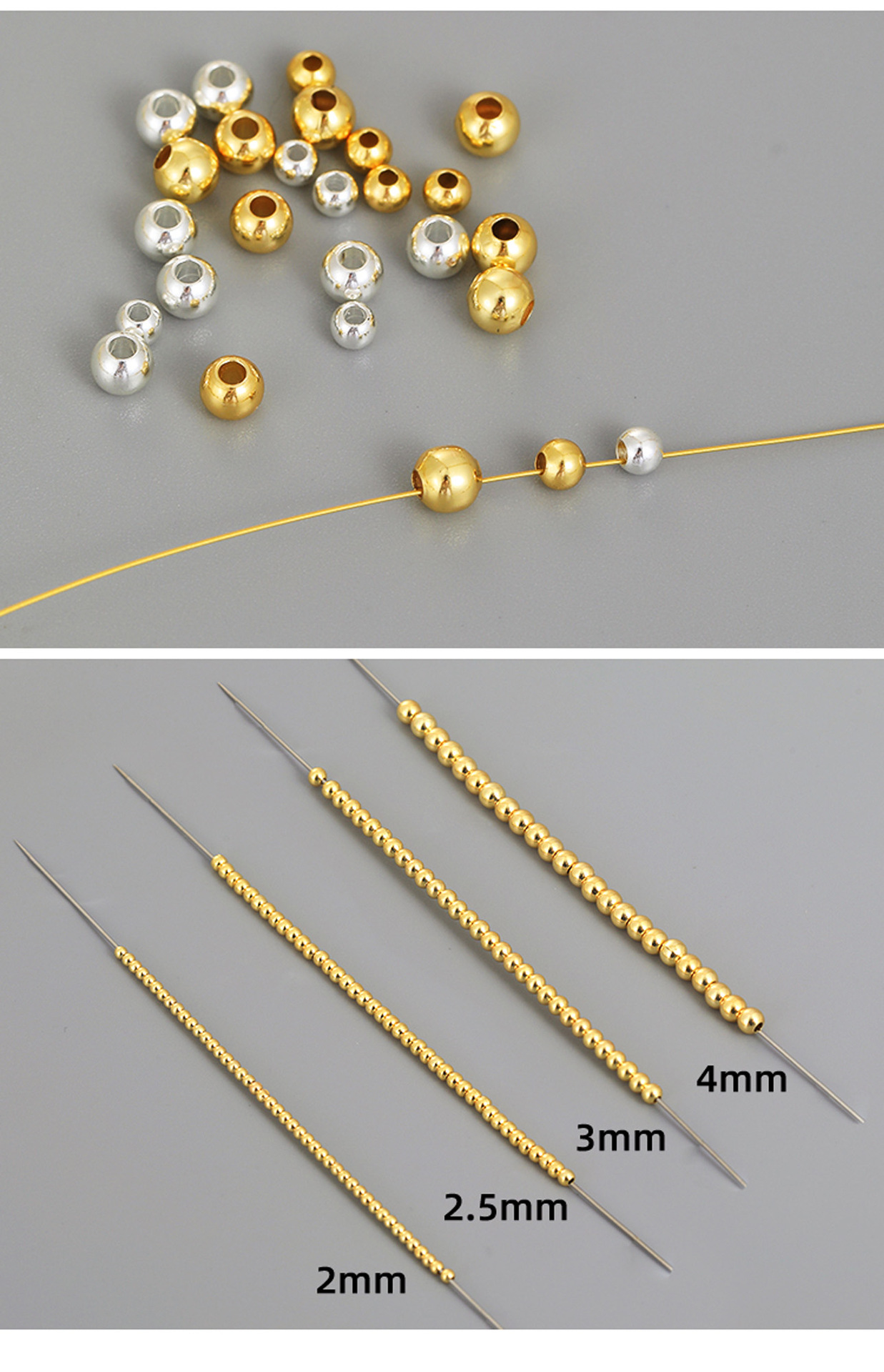 18K Gold-Plated Gold-Covered Color-Preserving Small Round Beads Gold Beads Loose Beads Spacer Beads Handmade DIY Beaded Bracelet Jewelry Accessories Materials