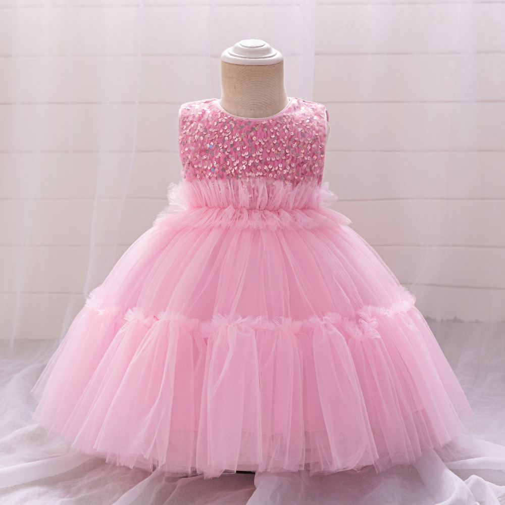 Nuevo bebé transfronterizo de un año de niñas esquinilla vestido de princesa vestido de vacaciones de niños vestido de malla infantil