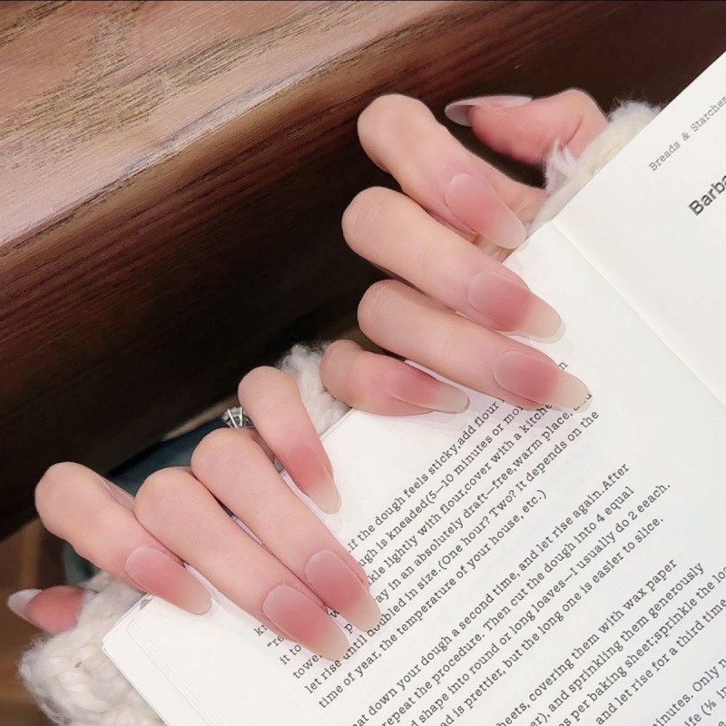 "Powder Rose" matte frosted blush handmade gentle wearable nude nail tips, nail art stickers, brightening effect