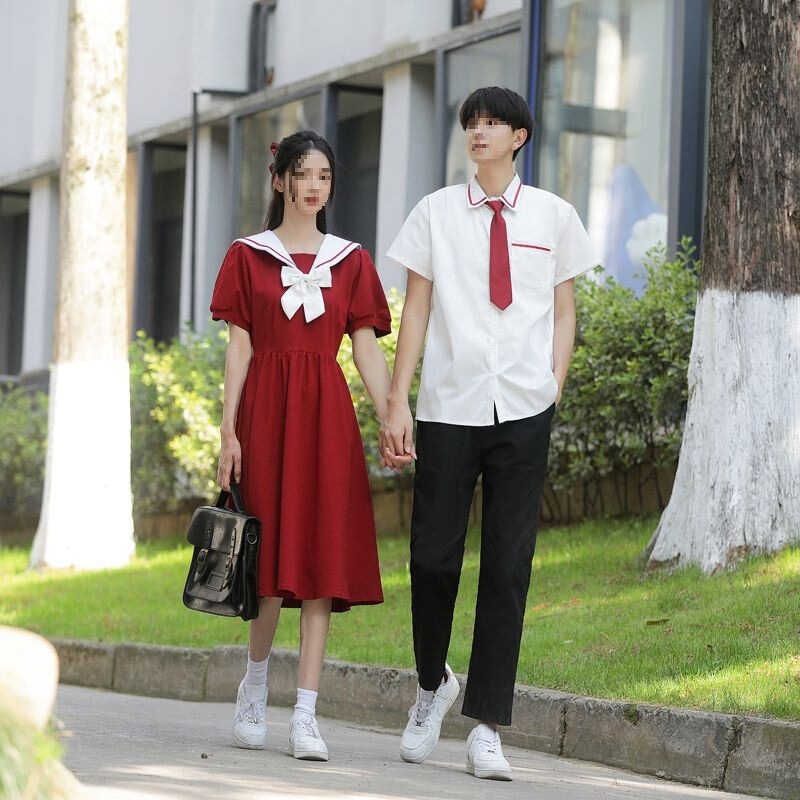 Couple's Clothing Summer New Trendy Japanese Retro College Style Bow Tie Sailor Collar Women's Dress with Sweet Design Couple's Clothing Summer New Trendy Japanese Retro College Style Bow Tie Sailor Collar Women's Dress with Sweet Design