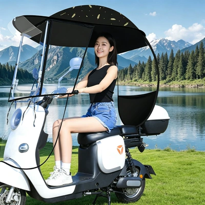 windproof cover for electric bikes, Elektromobil üçün ön şüşə çətiri (günlük) - single-layer-widened-side-wingsblack-gold-wheat-ears-one-size-fits-all