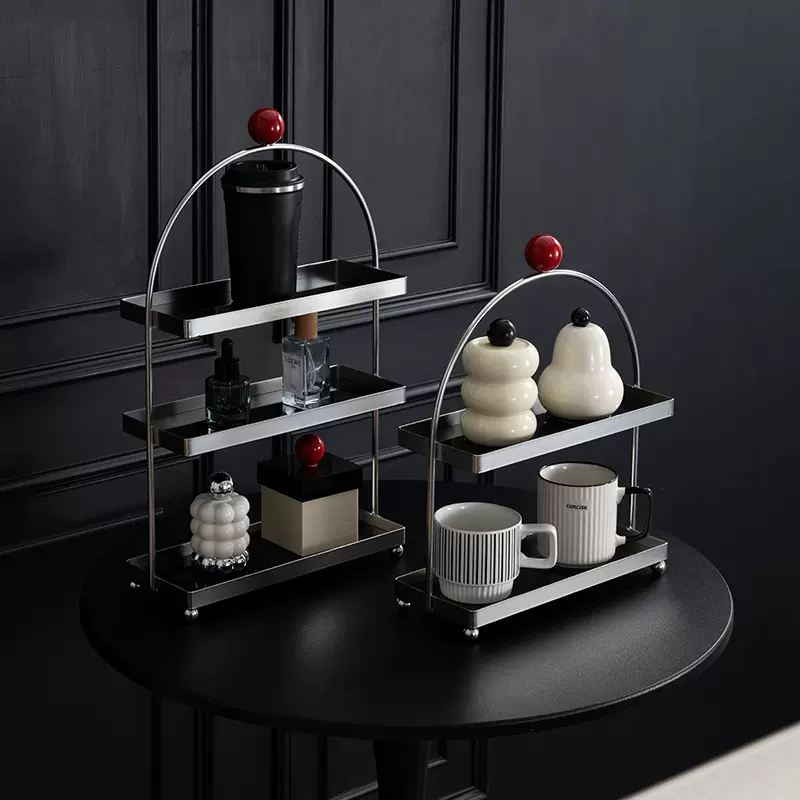 不锈钢置物架中古风拱形多层桌面水杯架子卫生间客厅化妆品收纳架
