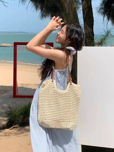 Summer all-matching one-shoulder bag, Internet celebrity small fresh woven bag, seaside vacation beach bag, large-capacity travel bag