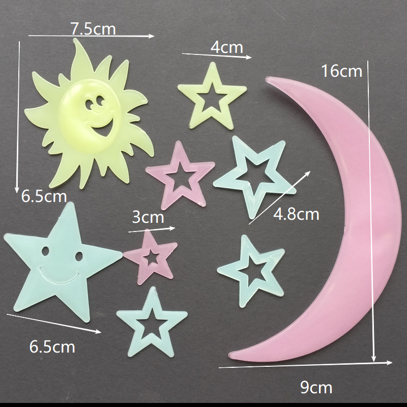Estrellas de color luna pegatinas de luz nocturna meteoros luminosos pared decoración de ventana fluorescente transfronteriza pegatinas de refrigerador estrella cosmos image 18