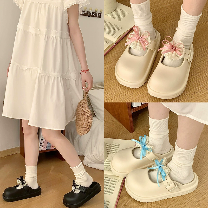 Баотоу тапочки женские весенние и летние новые сладкие банты EVA мягкая подошва противоскользящие удобные дикие наружные сандалии