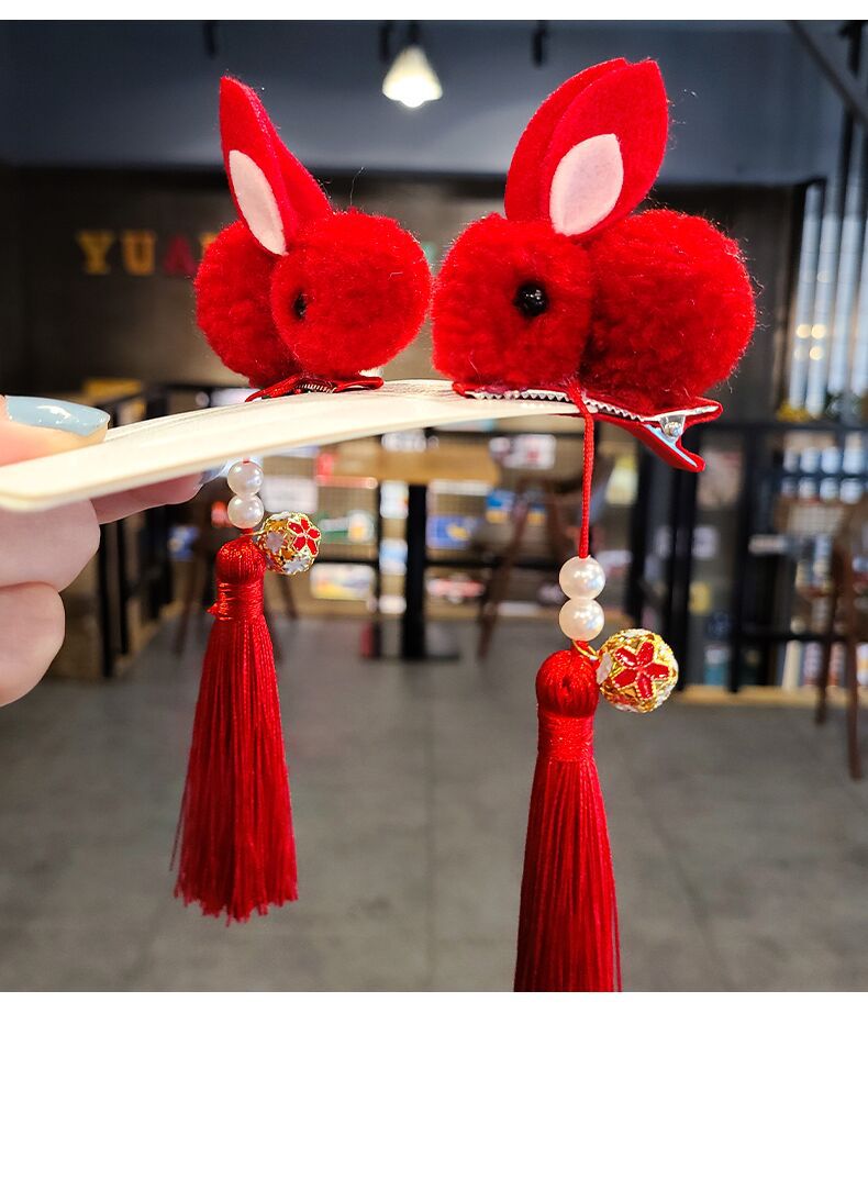 Plush three-dimensional rabbit tassel hair clip