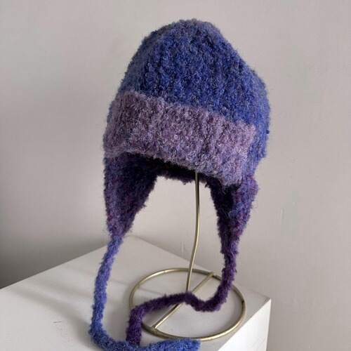 Personalized gradient circle wool blended yarn knitted ear protection beanie women's pullover warm knitted hat women's winter