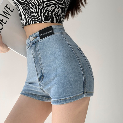 Women's tight denim shorts 2022 new spring and summer European and American slimming hot pants hip-raising high-waist elastic shorts