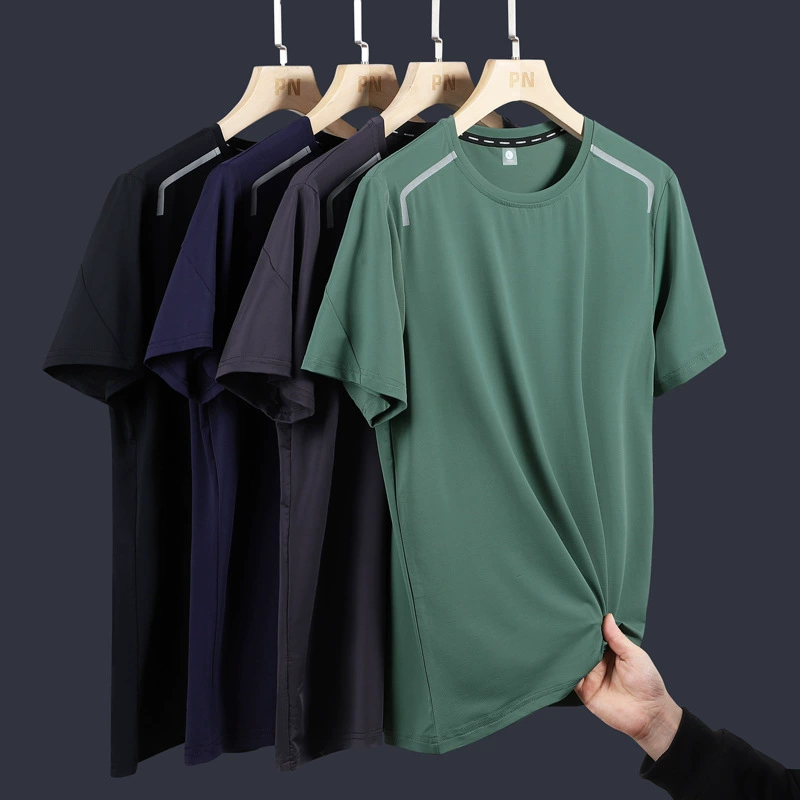 Легкая шелковая быстросохнущая одежда с короткими рукавами, мужская летняя дышащая впитывающая пот футболка для бега, спорта на открытом воздухе, фитнеса, Молодежная Футболка больших размеров