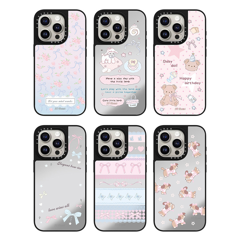 Forest Morning News Series Pink Blue Bow Phone Case Iphone16Promax Apple 15 Phone Case 14