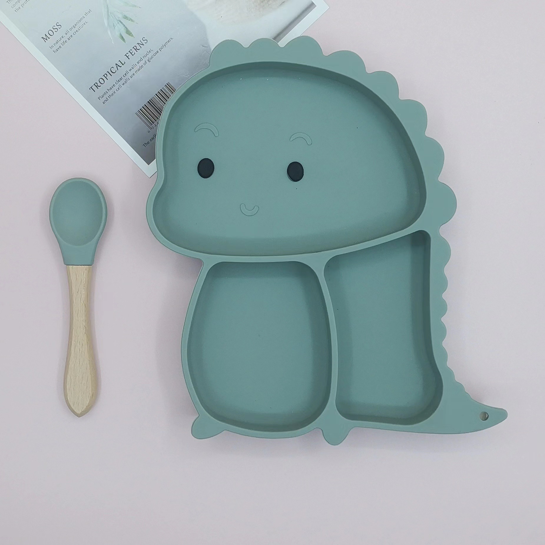 Wintai integrado bebé Placa de silicona traje de suplemento alimenticio para niños tazón cuchara bebé rejilla placa resistente a la caída lechón vajilla