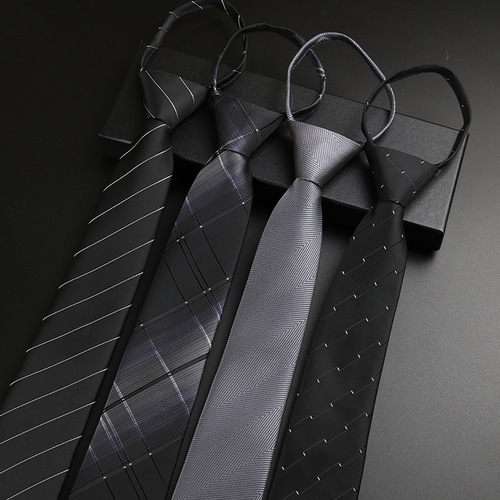 Tie men's zipper style business professional working security guard wedding groom student blue gray 7cm knot-free lazy man