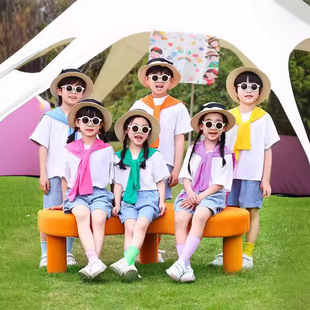 Children's Cheerleading Suit Candy-colored Short-sleeved Denim Shorts suit Elementary School Games Performance Suit