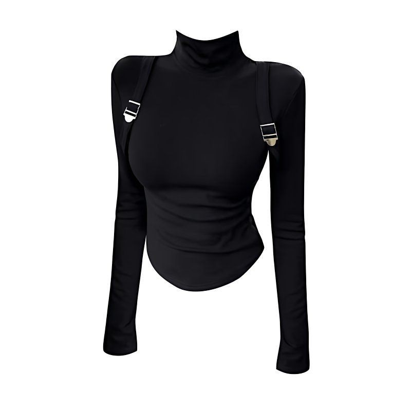 2025 Hot Girl Style High-End Suspender Style Slimming Look High Collar Inner Layering Shirt Women's Top Black