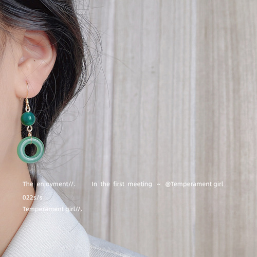 Chinese style ~ costume accessories 925 silver needle agate jade green earrings handmade design retro earrings factory
