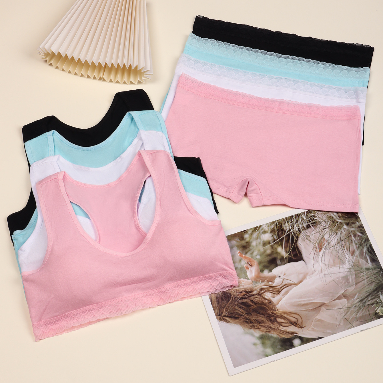 Sujetador deportivo para niñas sin anillo de acero, período de desarrollo cómodo de algodón, ropa interior de chaleco de encaje para niñas de 12-16 años