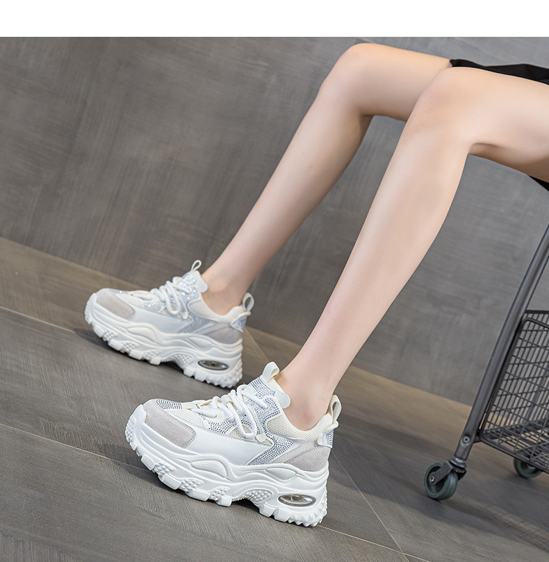 Giày sneaker nữ chunky đế dày phong cách retro, tăng chiều cao, đính đá lấp lánh — M2911 vàng, M2911 be, M2911 đỏ, M2911 xanh lá chi tiết 19