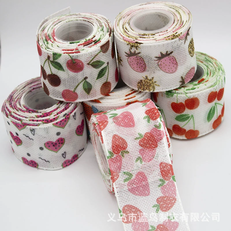 В наличии 6 см хлопковая льняная лента с принтом фрукты термотрансферные льняные аксессуары для рукоделия Подарочная коробка декоративные упаковочные аксессуары