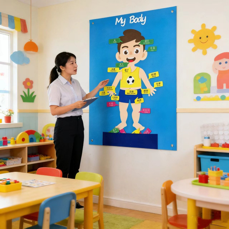 Bilingual Chinese-English Human Body Awareness Felt Wall Chart Early Education Educational Toy for Children in Kindergarten Body Parts Enlightenment Teaching Bilingual Chinese-English Human Body Awareness Felt Wall Chart Early Education Educational Toy for Children in Kindergarten Body Parts Enlightenment Teaching