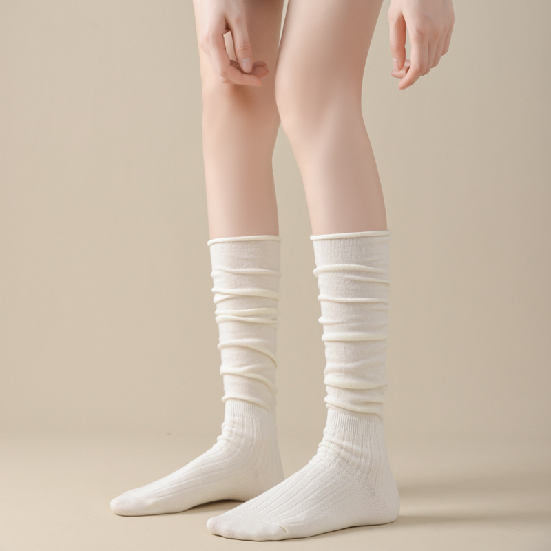 Women's Cotton Leg Socks and Knee Socks Piled Socks Cotton Middle Tube Leg Socks Women's Socks Solid Color High Socks Women's Socks