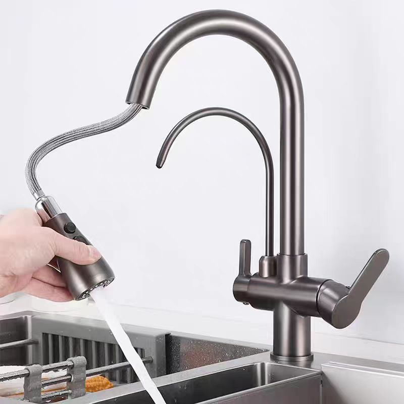 Grifo Purificador de Agua Extraíble Tres en Uno para Fregadero de Cocina con Función de Purificación de Agua Giratoria y Retráctil, Venta Directa de Fabricante Transfronterizo