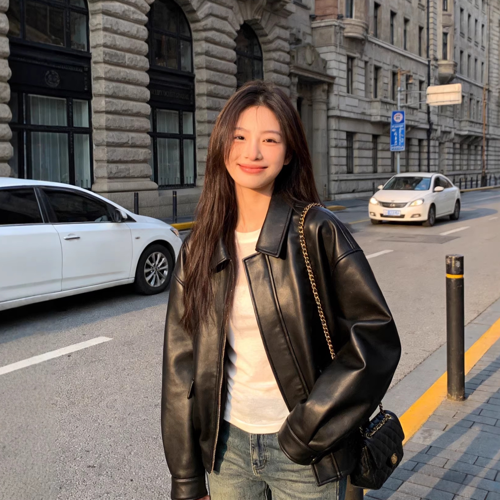 【American Gao-Level】Casual Retro Biker-Style Genuine Leather Special Sheepskin Jacket with a Turn-Down Collar