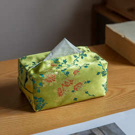 新中式纸巾盒布艺牡丹图案抽纸盒中国田园风纸巾套客厅家用纸巾袋