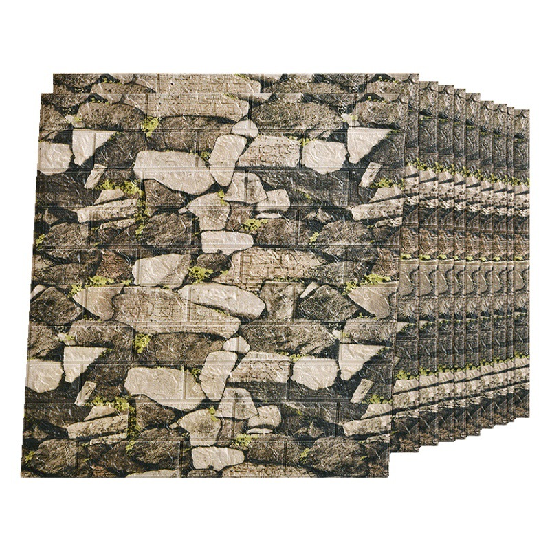 Transfronterizo al por mayor 3D tridimensional autoadhesivo papel pintado retro ladrillo patrón impermeable a prueba de humedad espuma pegatinas de pared tienda de ropa restaurante olla caliente