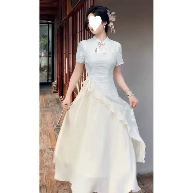 Новое платье Cheongsam в китайском стиле с пряжкой в ​​национальном стиле, улучшенная линия талии, нежное платье Cheongsam, новая летняя длинная юбка нестандартной формы, тренд