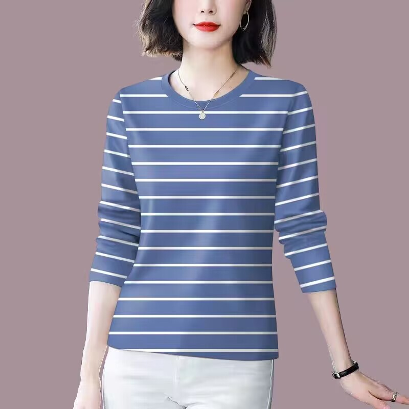 Clearance foreign trade mother middle-aged and elderly fashion striped bottoming shirt age-reducing long sleeve belly-covering T-shirt women's top tide Clearance foreign trade mother middle-aged and elderly fashion striped bottoming shirt age-reducing long sleeve belly-covering T-shirt women's top tide