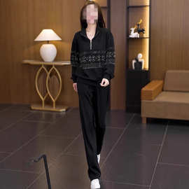 大码女装2025春秋季新款休闲时尚运动烫钻套装胖妹妹减龄显瘦卫衣