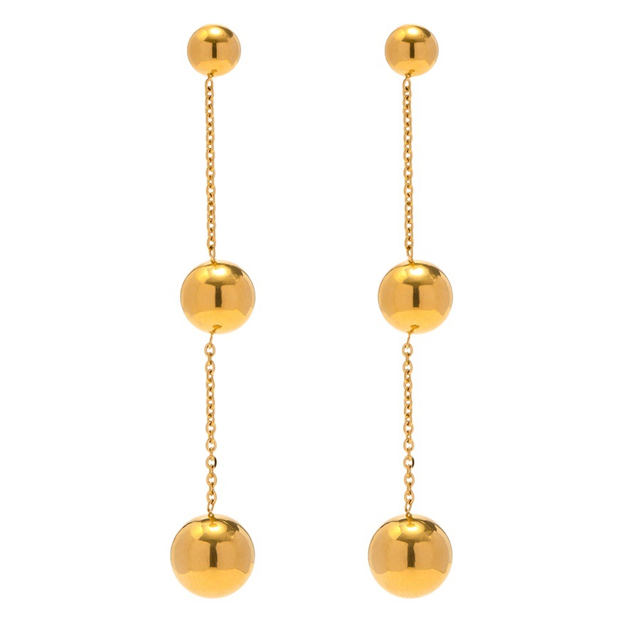 Wenjian tres cuentas de oro de la borla de acero de titanio pendientes de los pendientes de alto grado no se desvanece de las mujeres de acero de titanio anti-alergia joyería