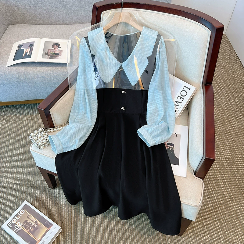 130/300 кг Большие размеры женские поддельные два французских тонкое платье X2616