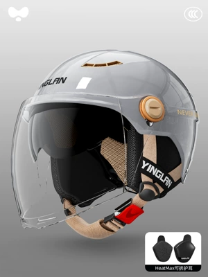 Motosiklet kaskı (dəbilqə) — Helmet, Half Helmet - 3c-dual-mirror-starry-sky-gray-hd-long-mirror-heatmax-removable-ear-protection-one-size-fits-all