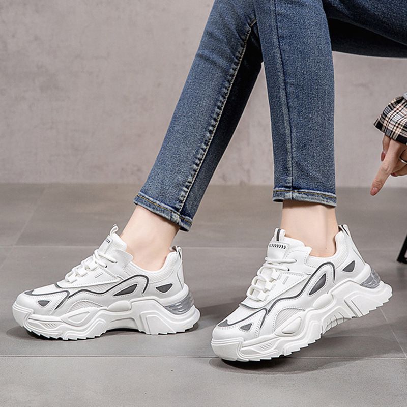 Zapatillas clunky para mujeres ins trendy 2024 Primavera y otoño nuevo versátil malla de suela gruesa transpirable ligero casual deportes zapatos de mujer