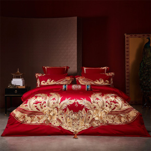 Factory Direct Sales 2025 New Chinese Style 100-Count Cotton Satin Jacquard Wedding Series Four-Piece Set Multi-Piece Set