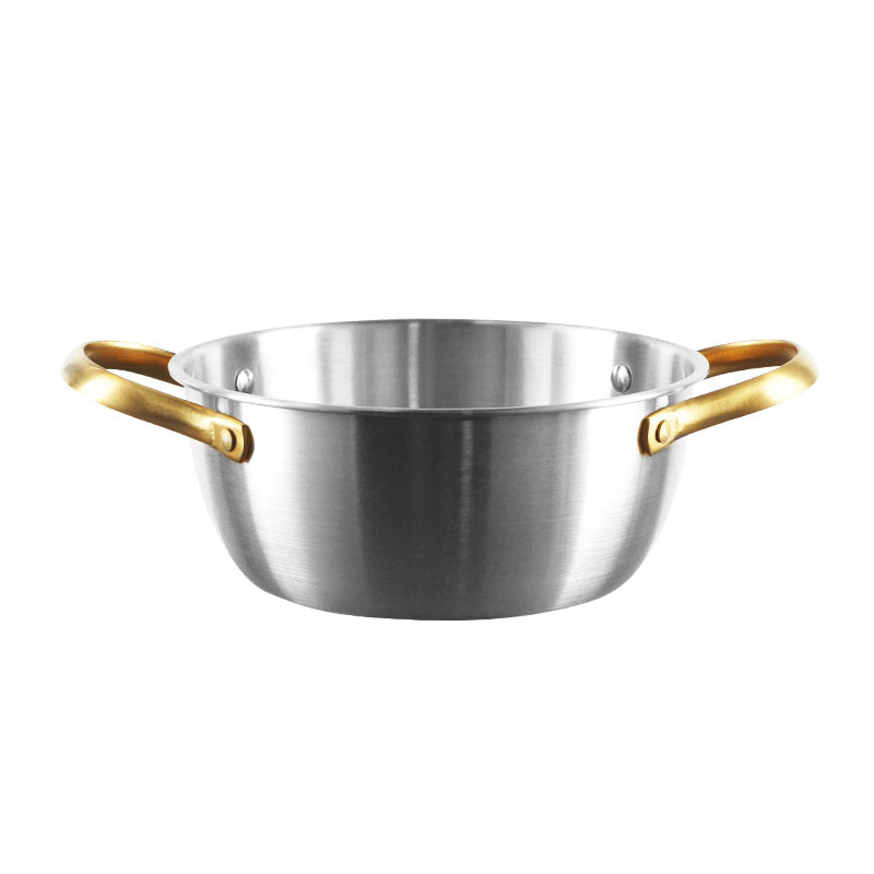 Taza de acero inoxidable coreana, platina de verduras doradas con un mango de fideos de dos orejas, platina seca de mariscos, una pequeña olla de cocción
