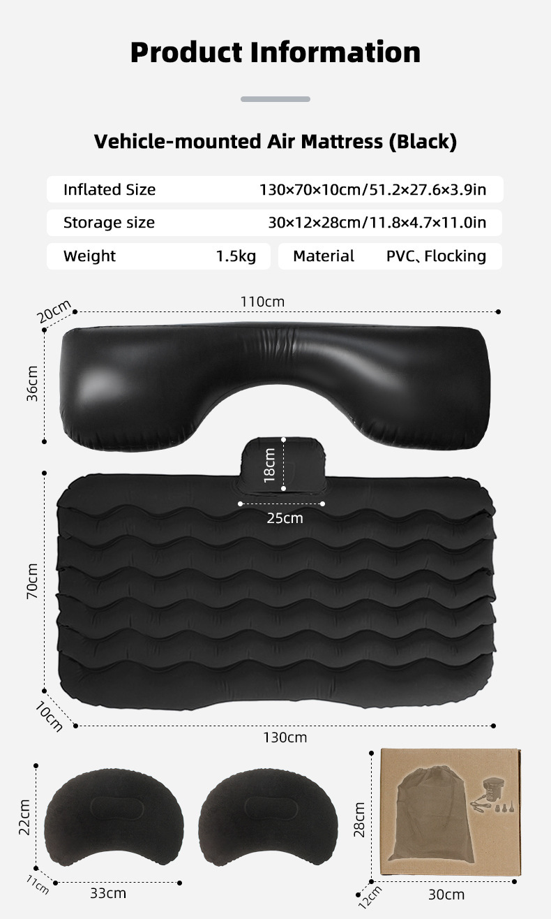 Cross-Border Universal Car Inflatable Bed, Car Rear Seat Air Mattress, Foldable Sleeping Inflatable Mattress, Travel Car Mattress