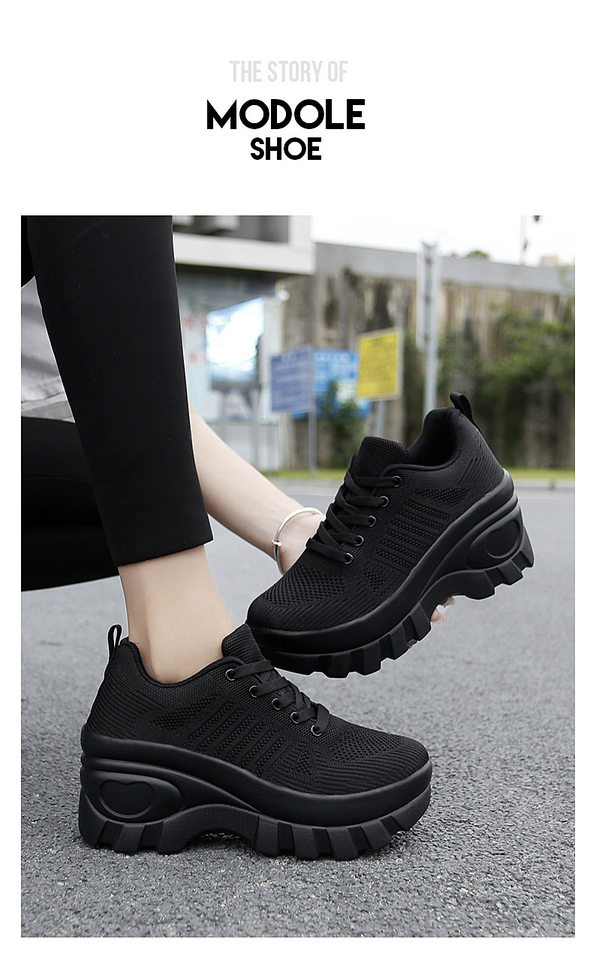 Giày sneaker nữ lưới thoáng khí đế dày tăng chiều cao, gót 3-5 cm — 1695 Màu đen, 1695 màu xám chi tiết 11
